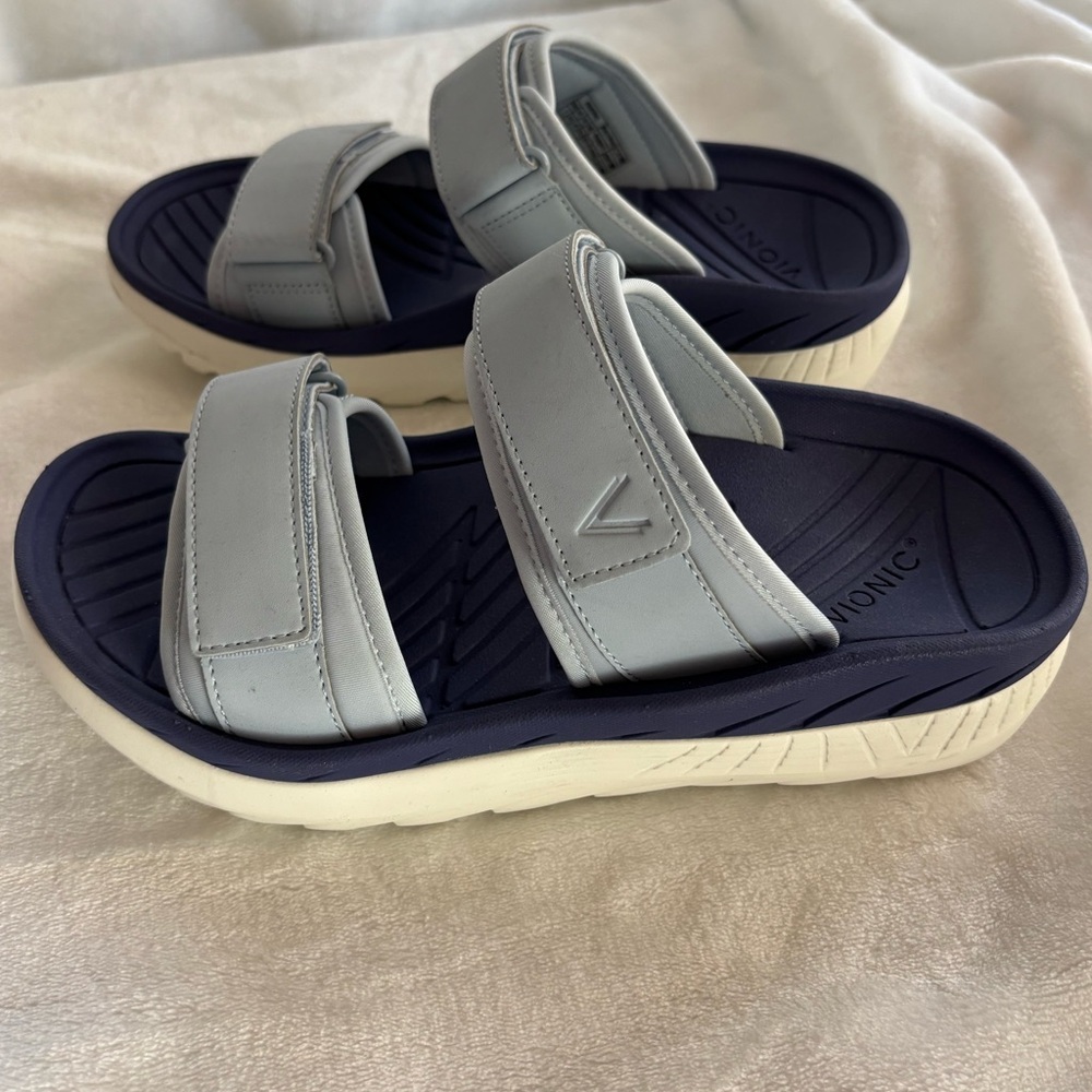 Vionic Renewal Unisex Adjustable Recovery Slide Sandals Size 7 Blue Mist